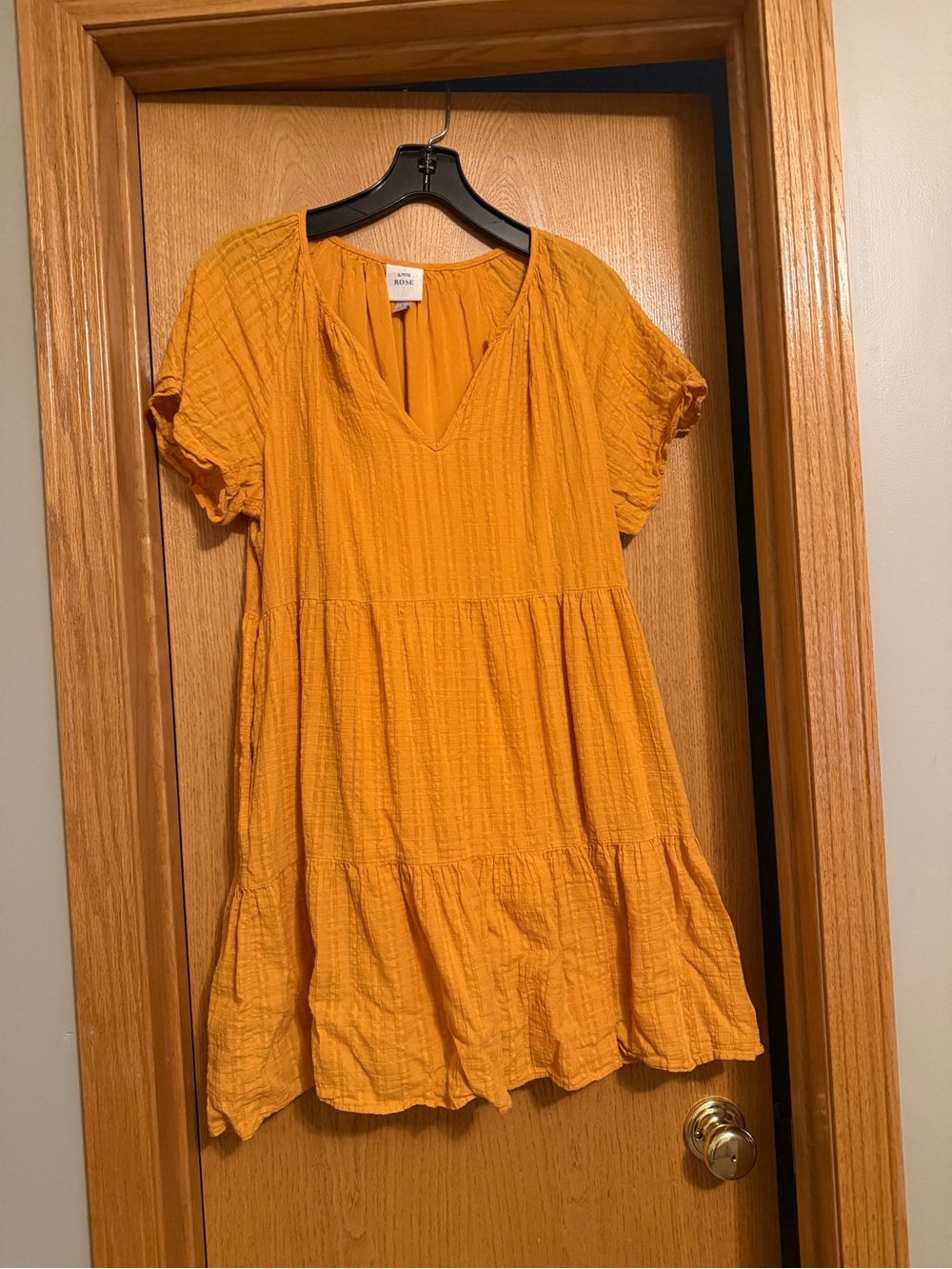 Mustard Short-Sleeve V-Neck Babydoll Dress